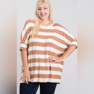Chic Soul Plus Size Boxy Fit 3/4 Sleeve Top - Brown